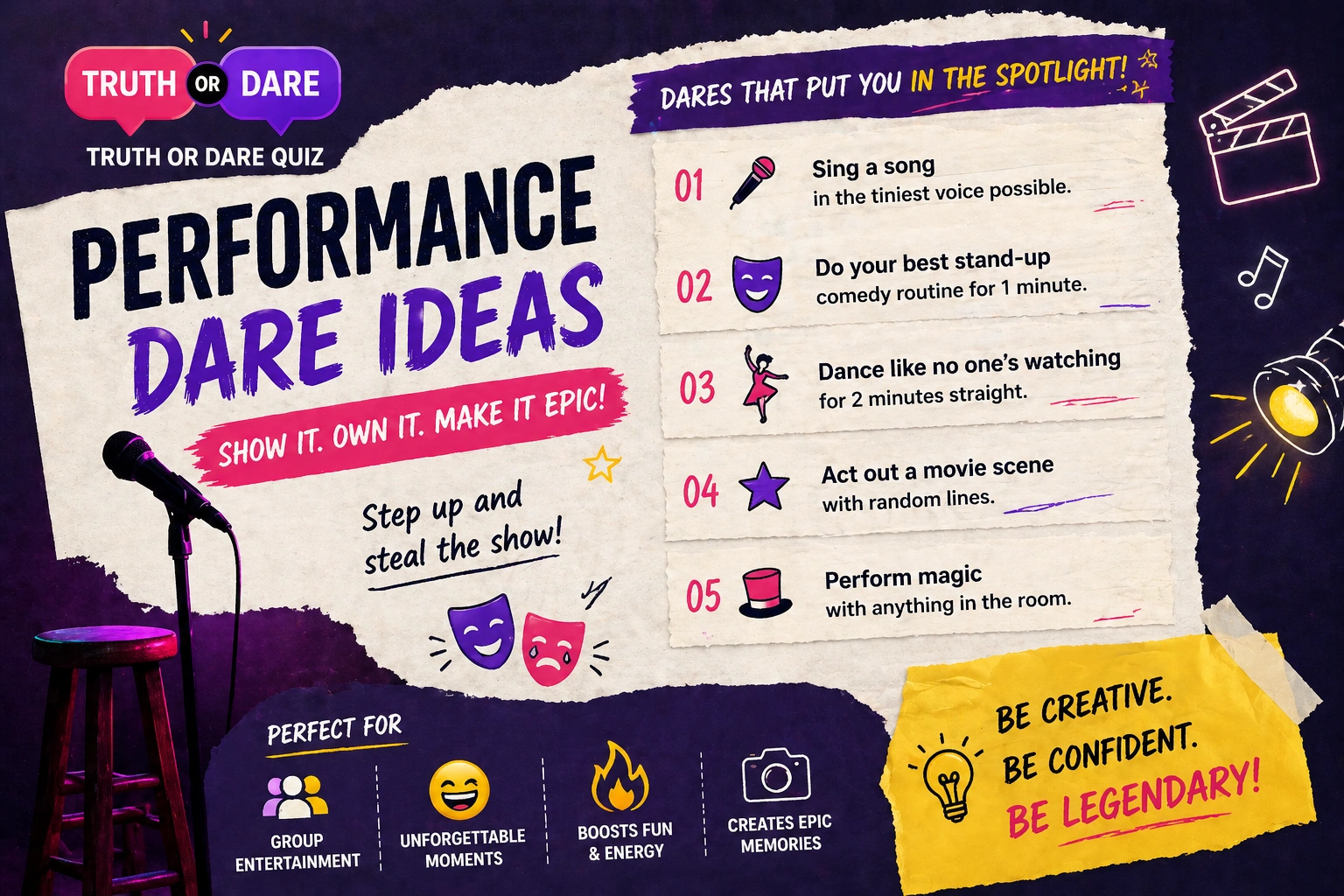 Performance dare ideas for friends — group game night