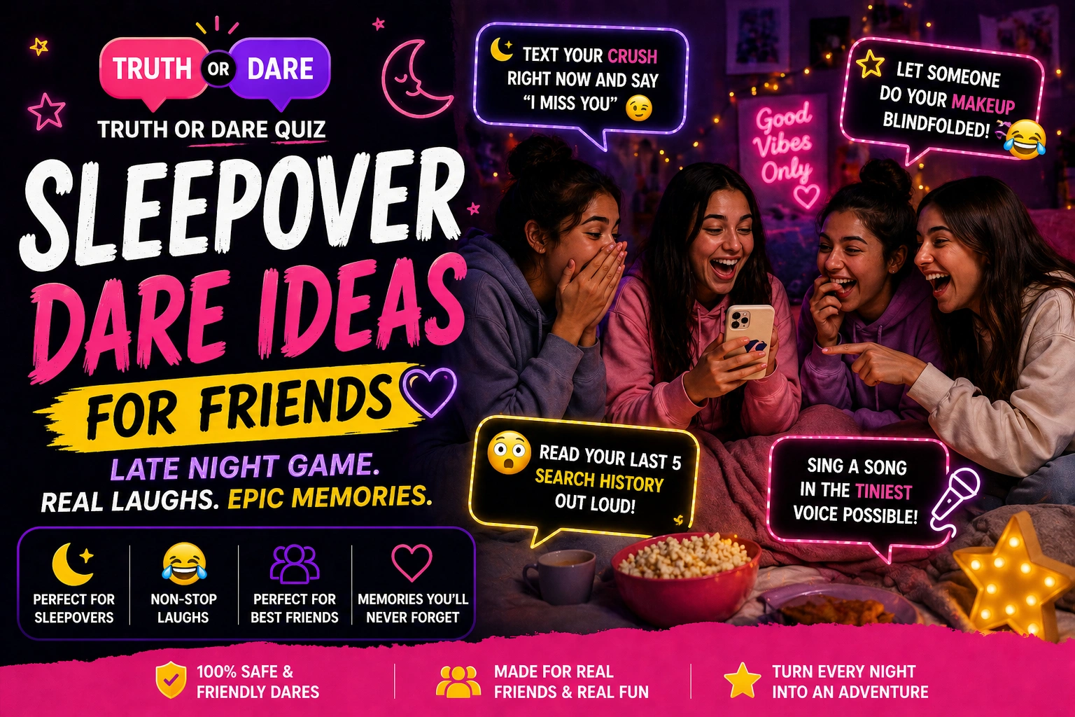 Sleepover dare ideas for friends — late night game
