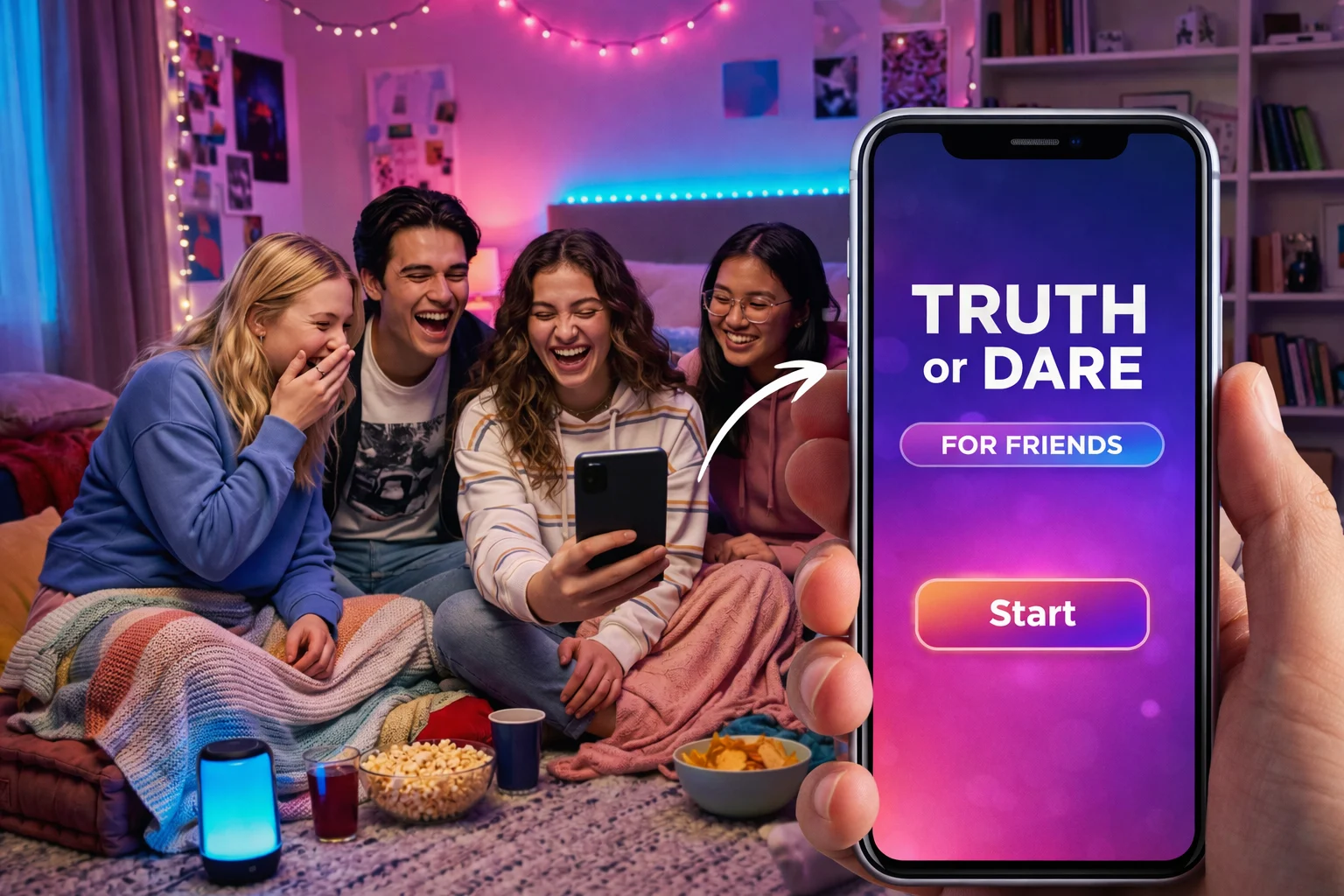 adults playing truth or dare during a sleepover and after party